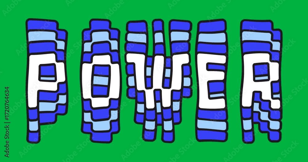 Poster digital design showing layered power letters with blue contour bands on transparent canvas