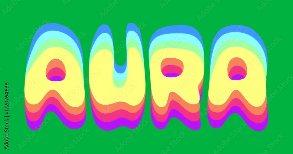 Poster layered letters spelling aura displaying color bands on transparent background in graphic design