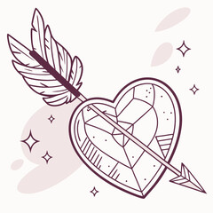 Heart shaped crystal pierced by an arrow