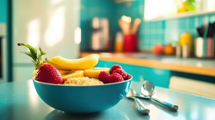 Bright and Colorful Breakfast Bowl with Fresh Fruits and Oats