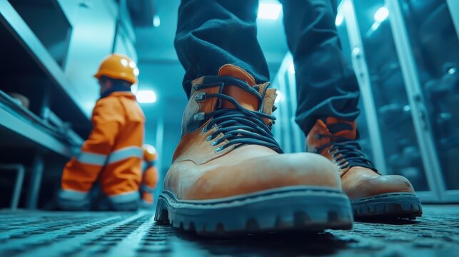 Safety Footwear and Construction Worker in Industrial Environment - Powered by Adobe