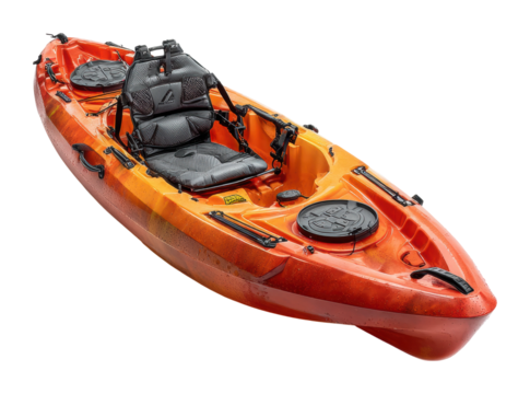 Kayaking adventure lake water sport equipment side view isolated on transparent background