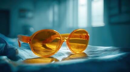 Bright Orange Sunglasses on a Soft Surface with Natural Light