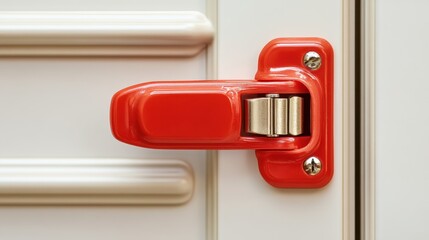 Bright Red Lock Mechanism on a White Door Frame Design Element