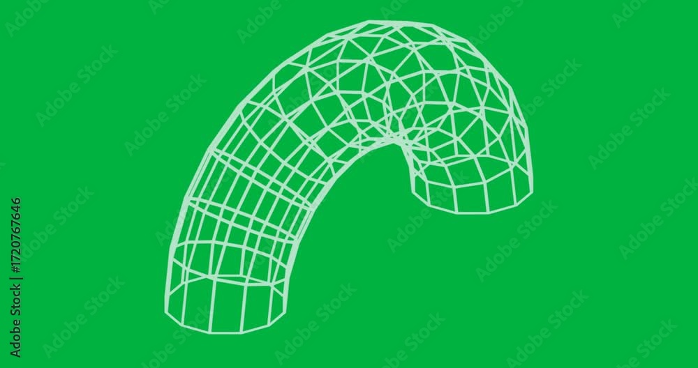Poster designers integrating neon green grid arch floating over transparent void, visualizing tech theme
