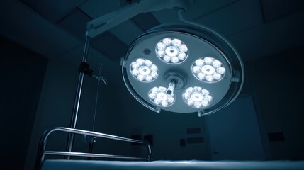 Bright Surgical Lights in an Operating Room with Medical Equipment