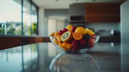 Fresh and Colorful Fruit Bowl in Modern Kitchen Interior Design