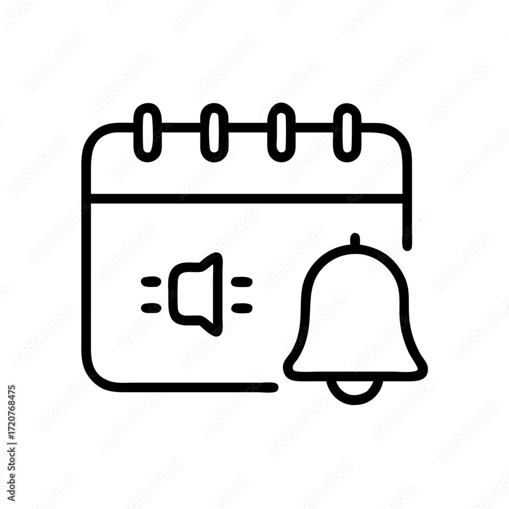 Poster calendar date reminder with bell notification icon for web and graphic design