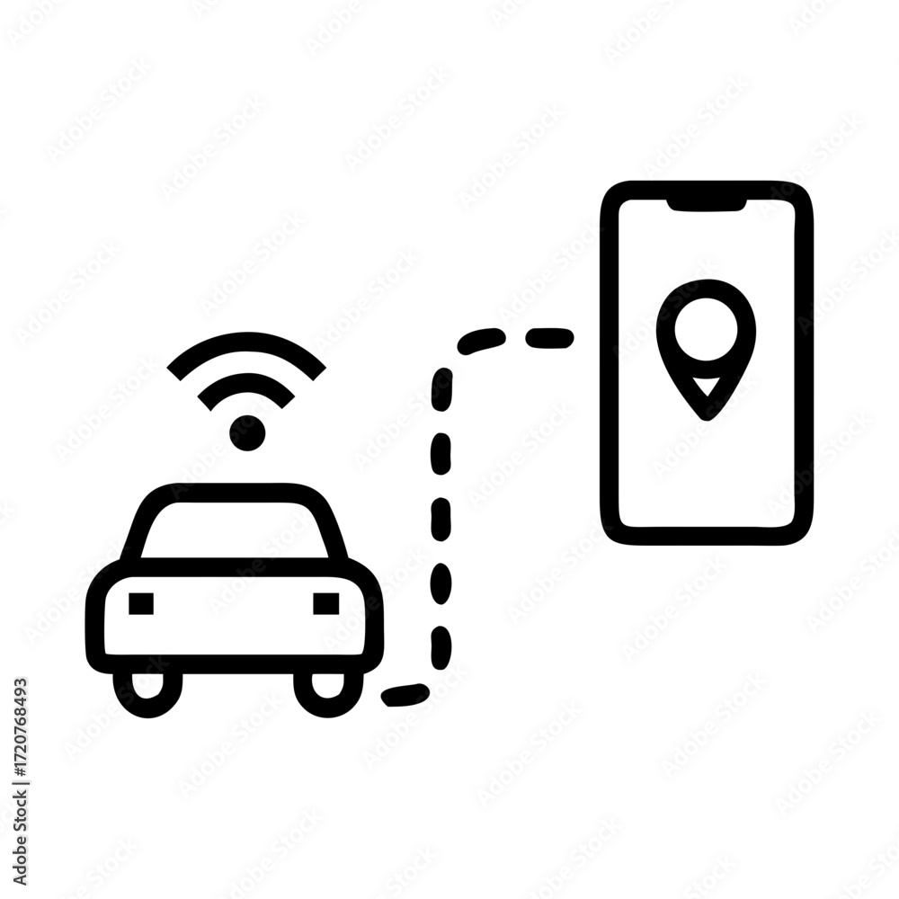Poster car route gps navigation with smartphone symbol icon for web and graphic design