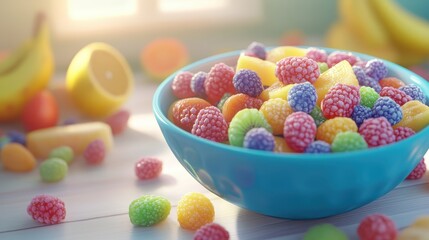 Fresh and Colorful Fruit Bowl with Berries and Tropical Fruits
