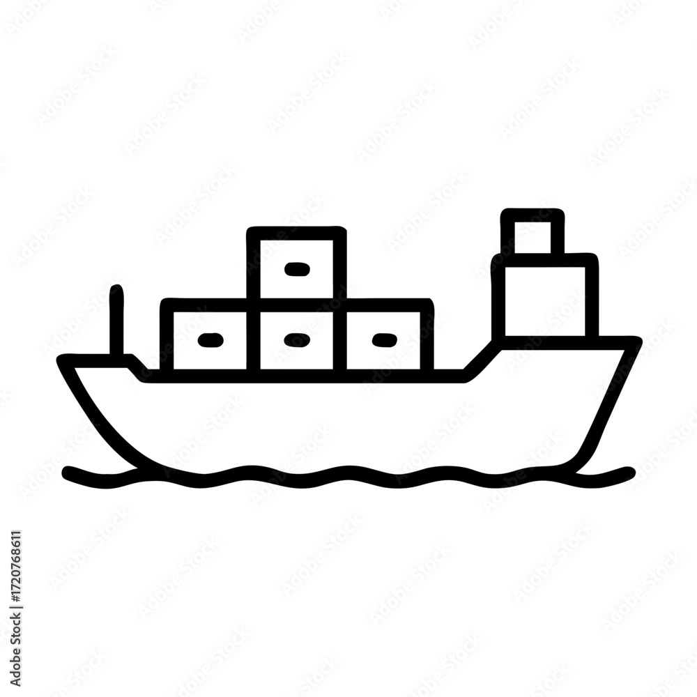Poster cargo ship transporting containers icon for web and graphic design