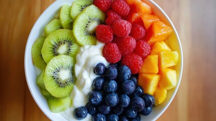 Fresh and Colorful Fruit Bowl with Yogurt and Berries for Healthy Snack