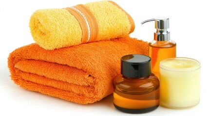 Fresh and Relaxing Spa Arrangement with Orange Towels and Products