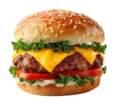 Delicious cheeseburger meal fast food restaurant food isolated on transparent background