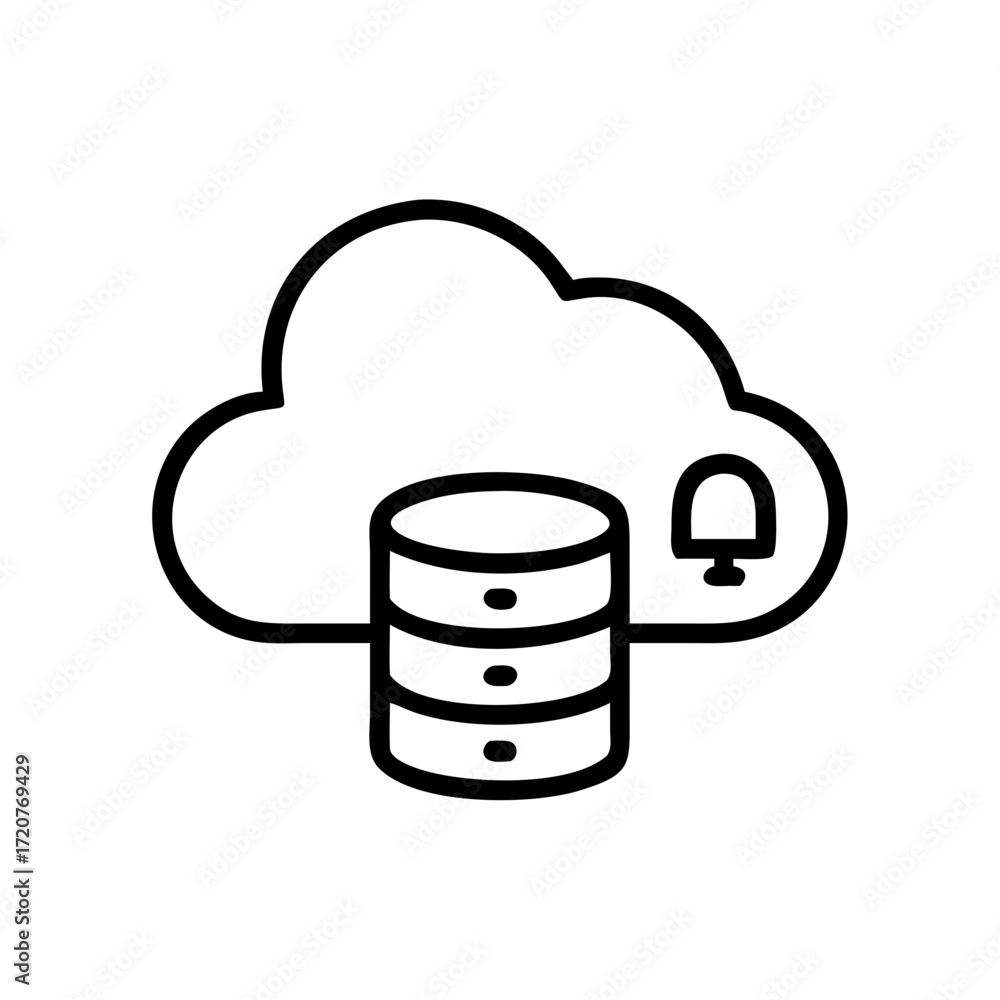 Poster cloud database storage with protection lock icon for web and graphic design