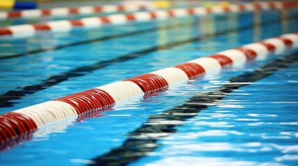 Swimming Pool Water with Colorful Lane Dividers in Focus