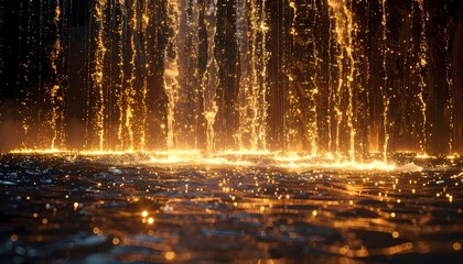 Golden Liquid Streams Falling into a Shimmering Pool.