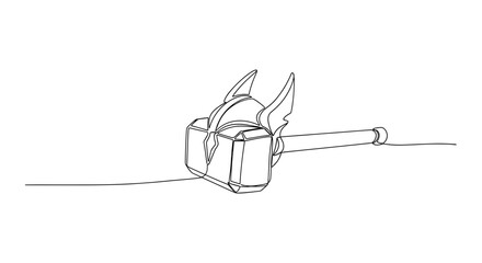 Cartoonish fantasy hammer with wings in simple line art style  