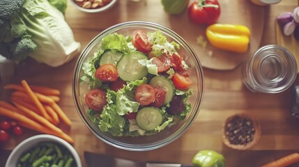 Fresh and Colorful Vegetable Salad with Natural Ingredients Ready to Serve