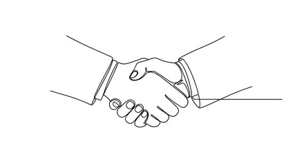 Two hands shaking in an outline style representing agreement  