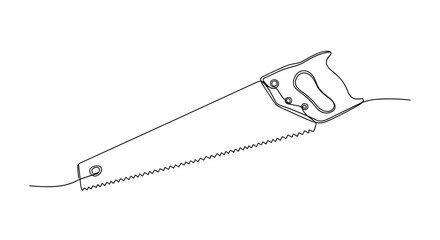 Hand saw in minimalist line art style on white background  