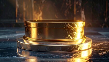 Close-up of podium base showing polished surface, structural strength, and dramatic interior style.