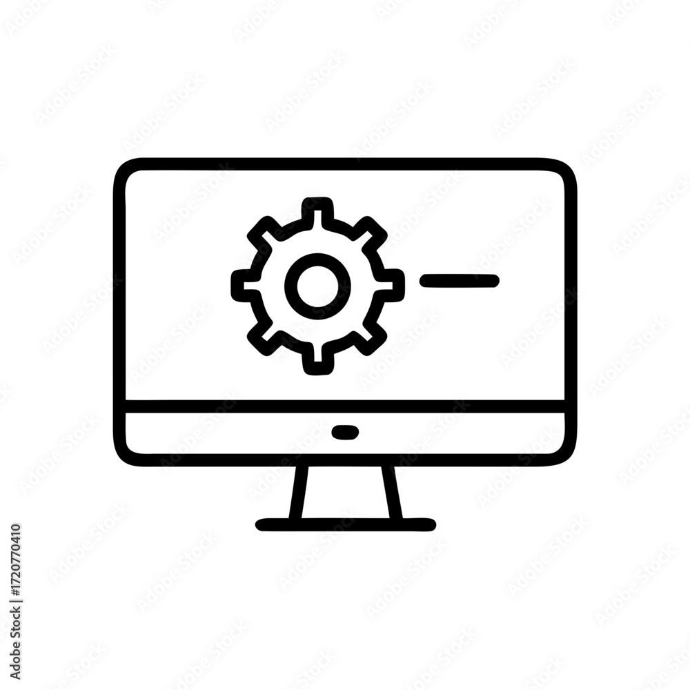 Poster computer monitor with settings gear process icon for web and graphic design