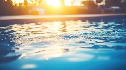 Tranquil Sunset Reflection in Swimming Pool Water Surface