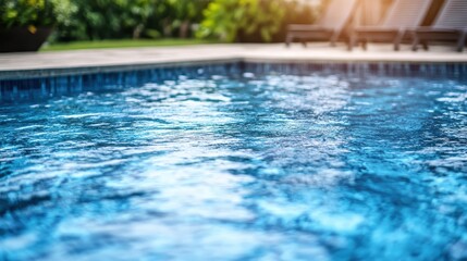 Tranquil Swimming Pool with Sparkling Blue Water and Sunlight