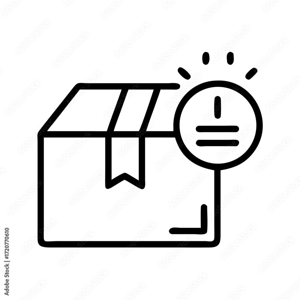 Poster delivery package box with notification icon for web and graphic design