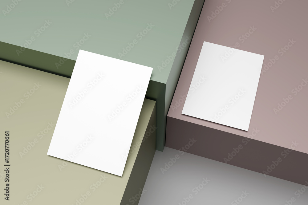 Poster realistic a4 white paper mockup isolated on a soft color background. two blank a4 portrait mockups. 