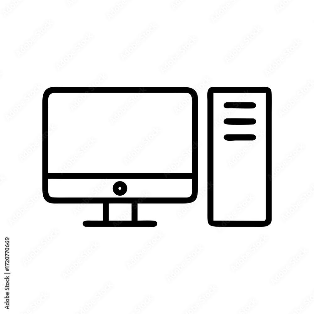 Aufkleber desktop computer tower with monitor icon for web and graphic design