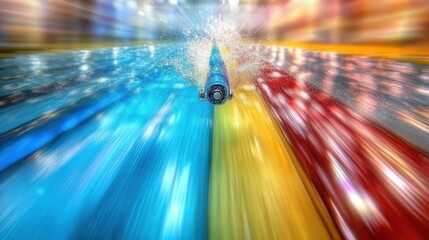 Vibrant Swimming Pool with Water Splash and Colorful Lanes