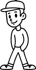 Black and white illustration of a handsome man in casual style minimalist modern line art drawing
