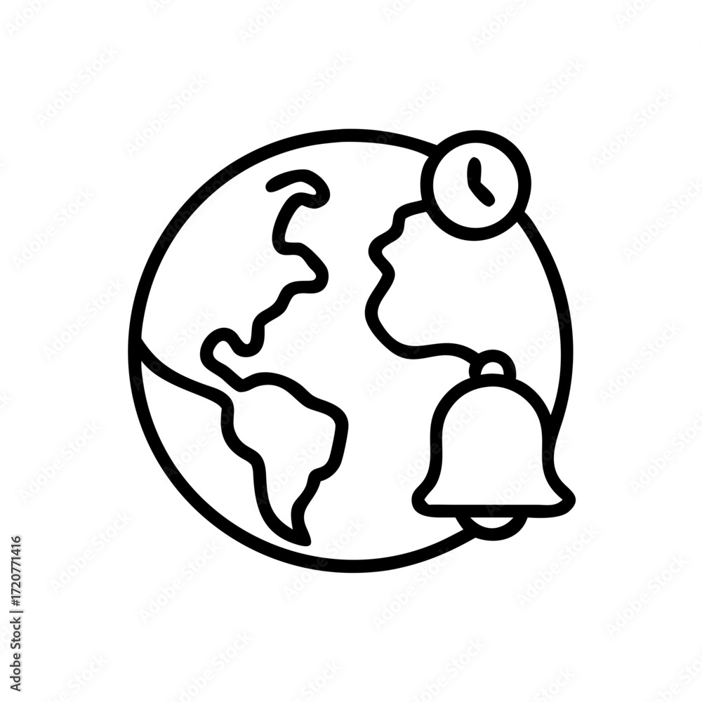 Poster globe world with notification reminder icon for web and graphic design