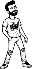 Black and white illustration of a handsome man in casual style minimalist modern line art drawing