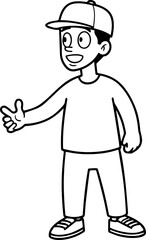 Black and white illustration of a handsome man in casual style minimalist modern line art drawing