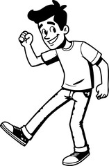 Black and white illustration of a handsome man in casual style minimalist modern line art drawing