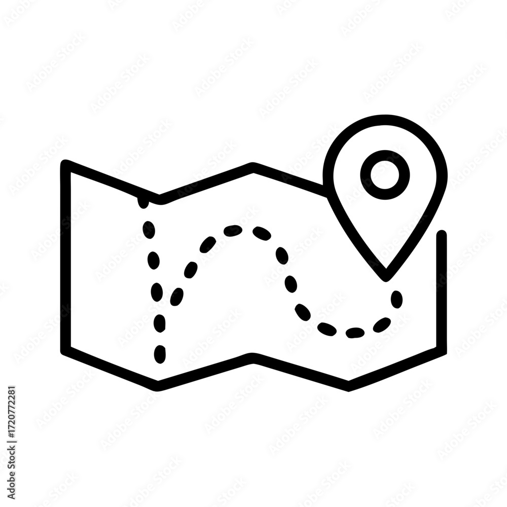 Aufkleber map location folded with dotted route path icon for web and graphic design