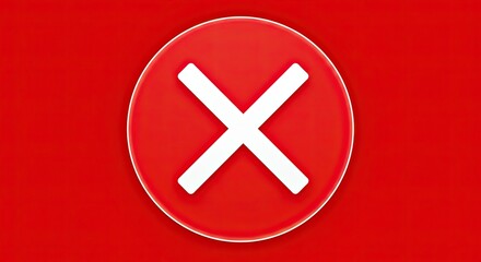Fototapeta premium A glossy red circular icon featuring a bold white X, representing error, cancellation, or a negative choice.