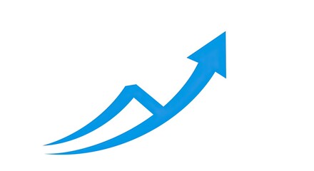 A bright blue arrow curves upwards, indicating growth and progress against a white background.