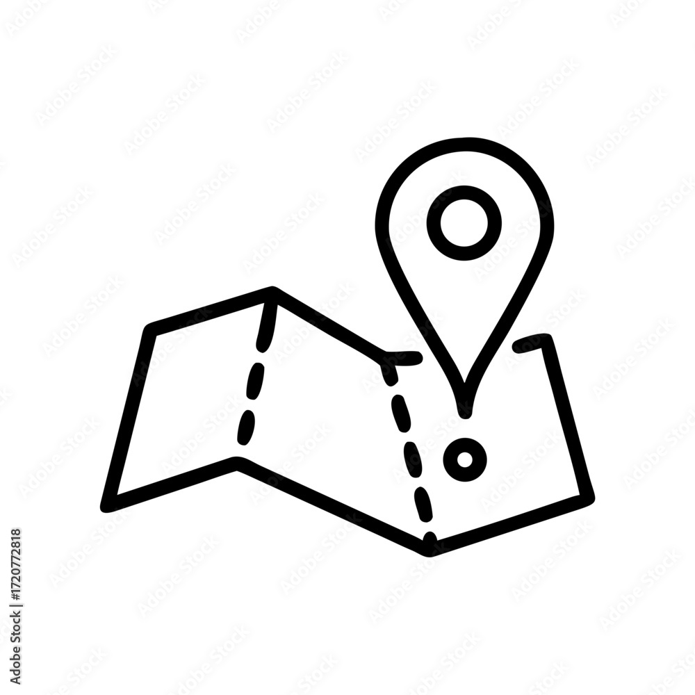 Aufkleber navigation pin with folded map direction guide icon for web and graphic design