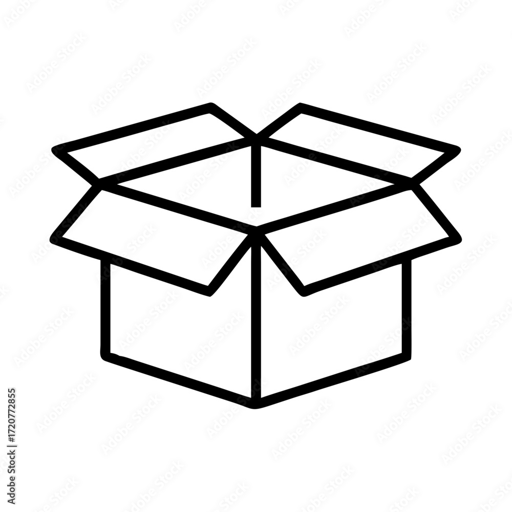 Poster open cardboard box with flaps icon for web and graphic design