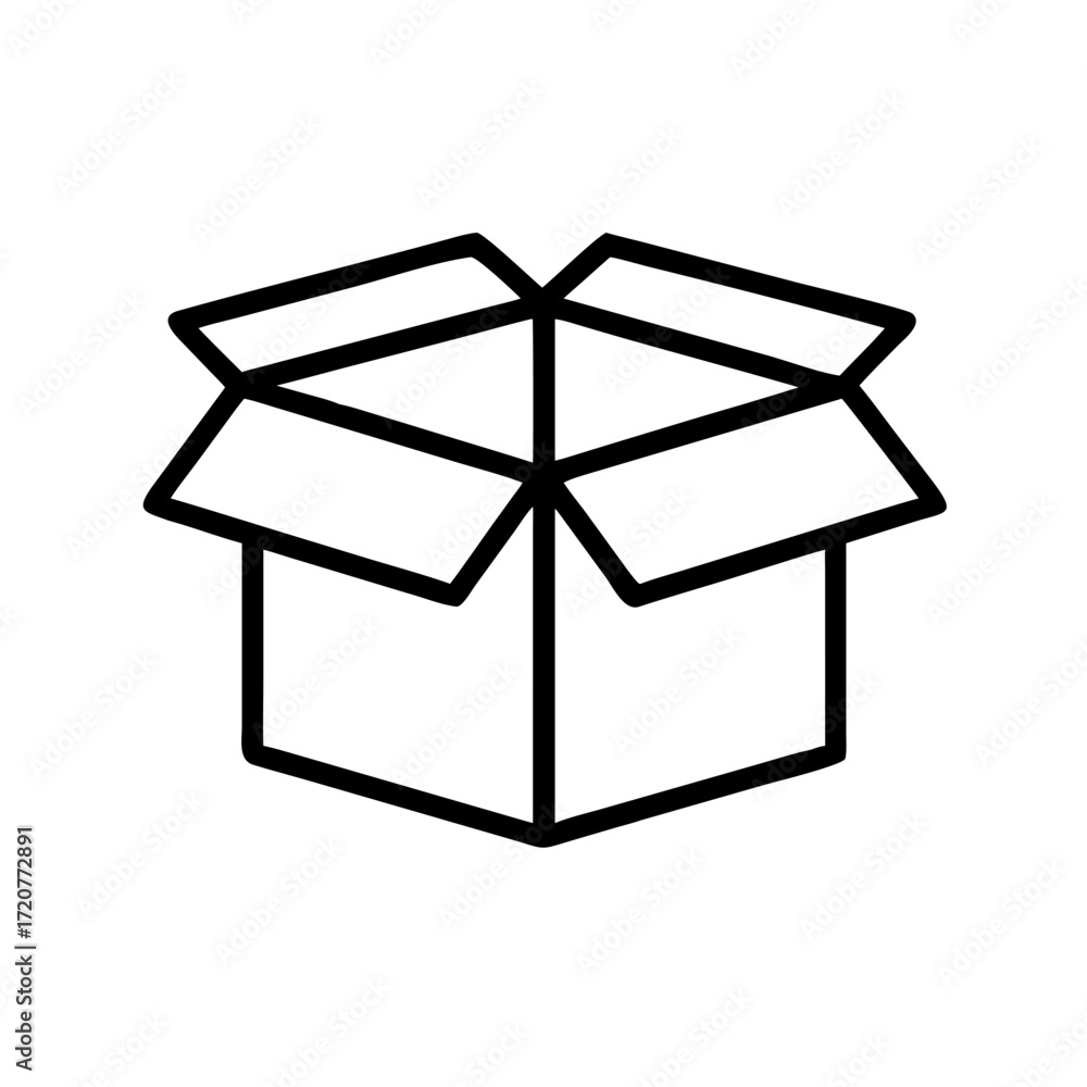 Poster open cardboard moving box icon for web and graphic design