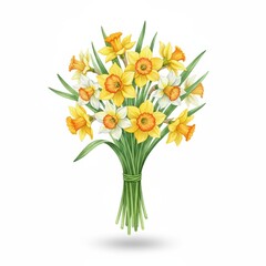 Fototapeta premium Daffodil Bouquet Watercolor Illustration Isolated on White Background