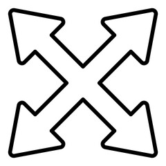 cross outline icon showing four way arrow used for road intersection guide