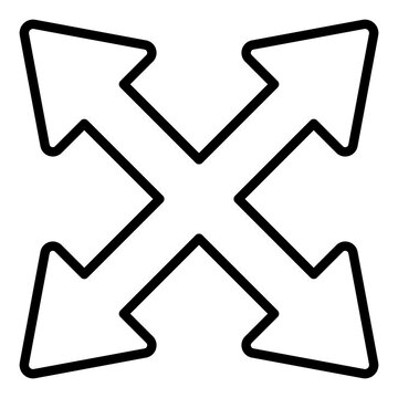 cross outline icon showing four way arrow used for road intersection guide