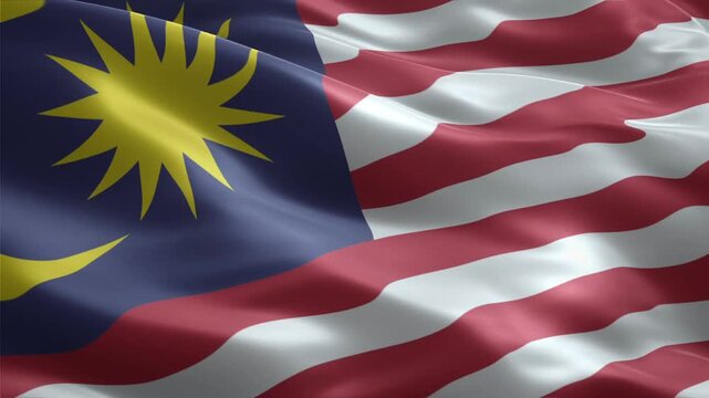 Malaysia flag waving smoothly seamless loop realistic animation background