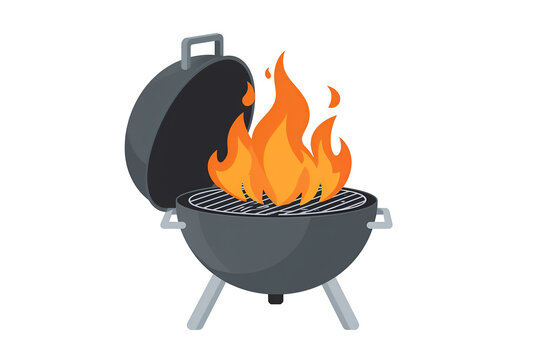 Cartoon Grill with Flames on Black Background Keywords: grill, barbecue, BQ, cooking, fire, flames, heat, summer, outdoor, food isolated on a transparent background