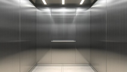 A sleek and modern elevator interior with stainless steel paneling